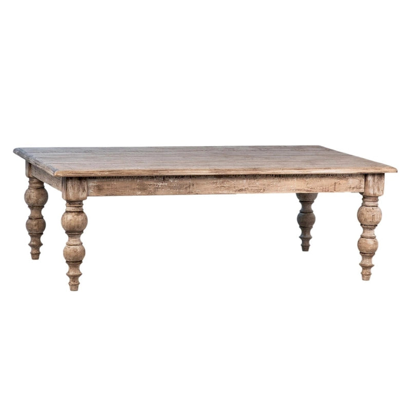 54-inch Rectangular Reclaimed Pine Coffee Table with Carved Four Poster Legs Finished in an Antique Seal