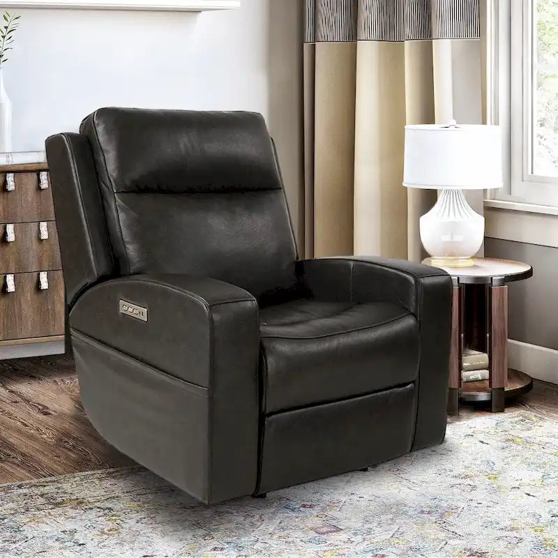 37 in. Top Grain Leather Power Glider Recliner with USB Charging and Adjustable Headrest