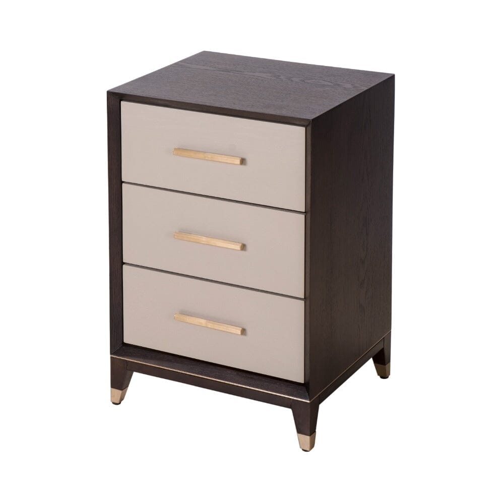 Dark Wood 3 Drawer Bedside Table with Brass Details