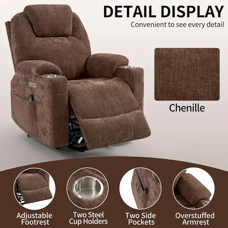 Power Lift Recliner | 8-Point Massage | Lumbar Heat | Dual USB | Steel Cup Holders | Blue