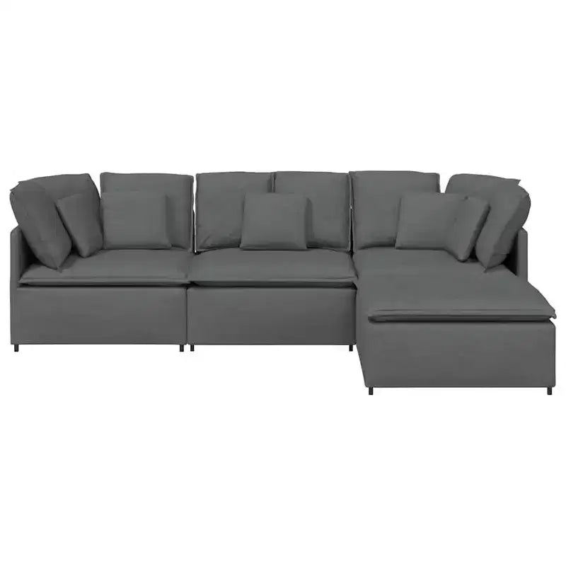 vidaXL Modular Sofa with Footstool & Cushions Fabric Dark Gray - Dark Gray