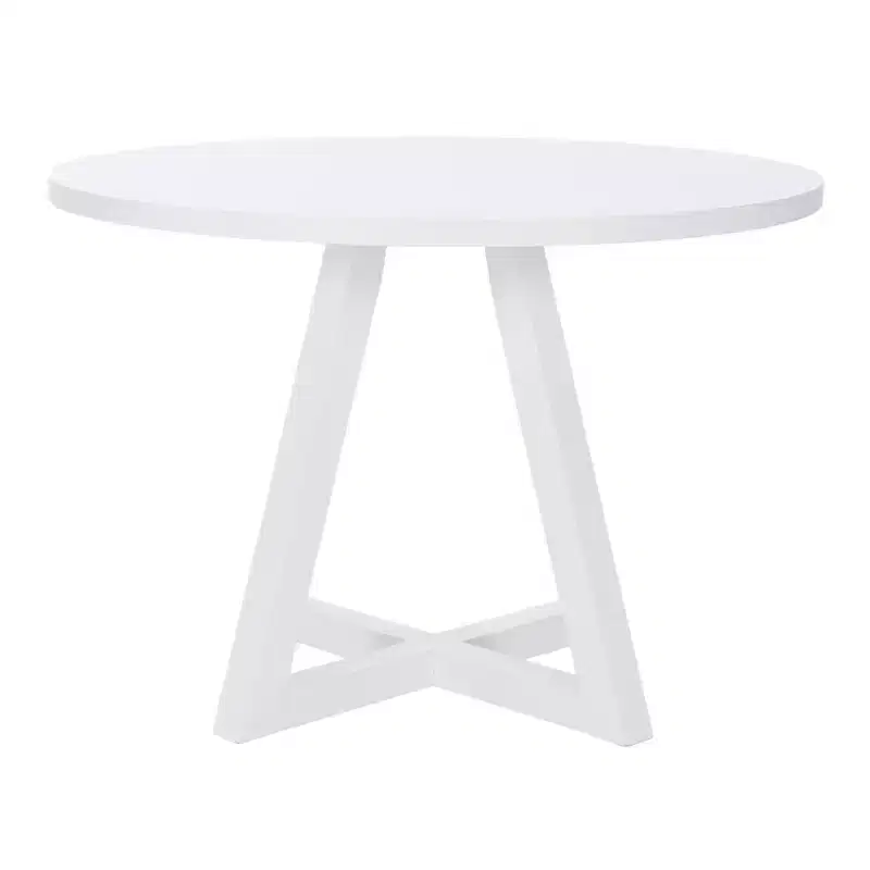 Powell Shelby Solid Wood Round Dining Table White: Seats 4, Lacquered Pedestal Base, 44 Width