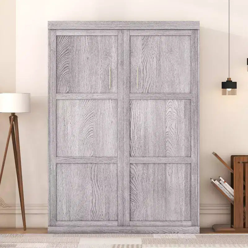 Full/Twin Size Murphy Bed Wall Bed, Wood Cabinet Bed, Gray