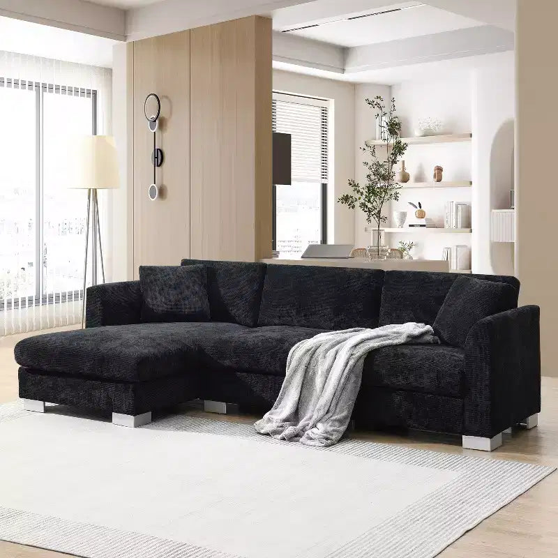 Modern Cloud Sectional Sofa L-shaped Luxury Couch Set with Chaise and Free Pillows Chenille Fabric