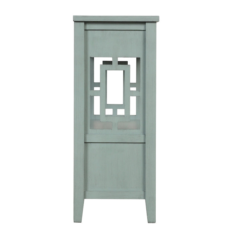 36 in. Farmhouse Pine Wood Console Table with 4 Drawers and Open Shelf