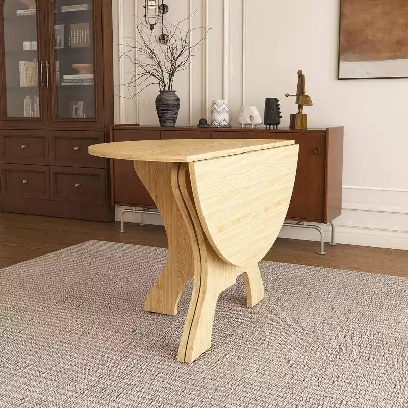 MAYEERTY Foldable Round Dining Table, Space-Saving MDF Kitchen Table with Wild Oak Veneer, Indoor-Outdoor Multi-Purpose Table