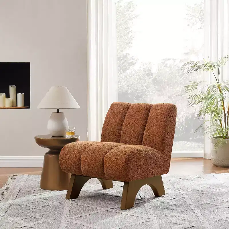 Art Leon Polar Fleece Fabric Upholstered Accent Slipper Chair with Rubber Wood Legs