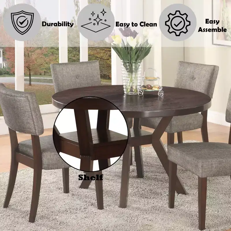 GDFStudio Matt Modern 5-Pieces Wood Dining Table Set with 4 Upholstered Chairs