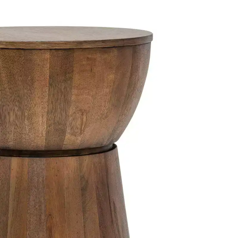 East at Main 16" Cinched Wood Drum Table Walnut: Handcrafted, Mango, No Assembly Required