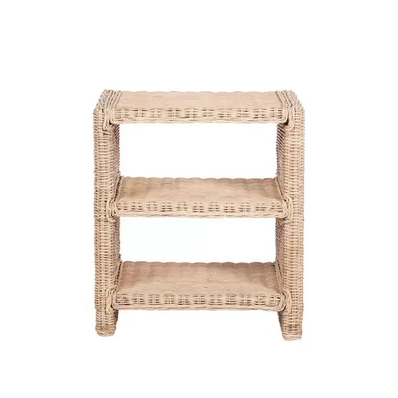 JONATHAN Y Praerie 22 Coastal Bohemian Rattan/Wood 3 Tier End Table, Natural