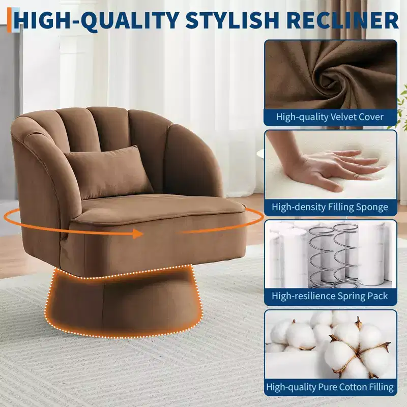 Modern Swivel Barrel Accent Chair, 360 Degree Velvet Upholstered Armchair with Striped Backrest & Plush Padding, Comfy Round Lounge Chair 2 PCS