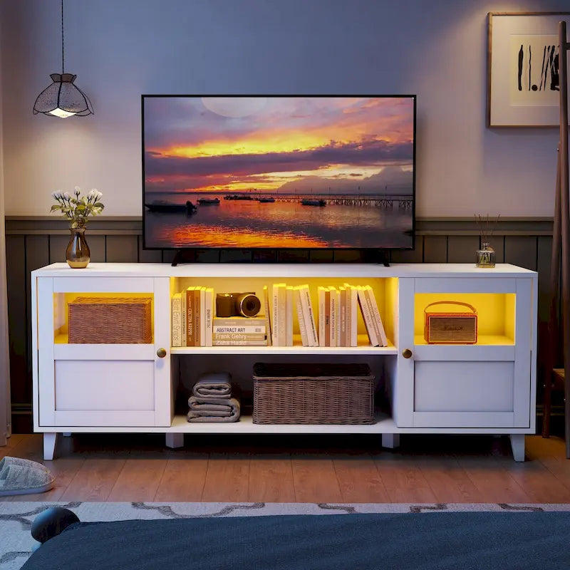 TV Stand Enterteinment Center Console with LED Lights - 59.7 in W * 22.6 in H * 16.1 in D