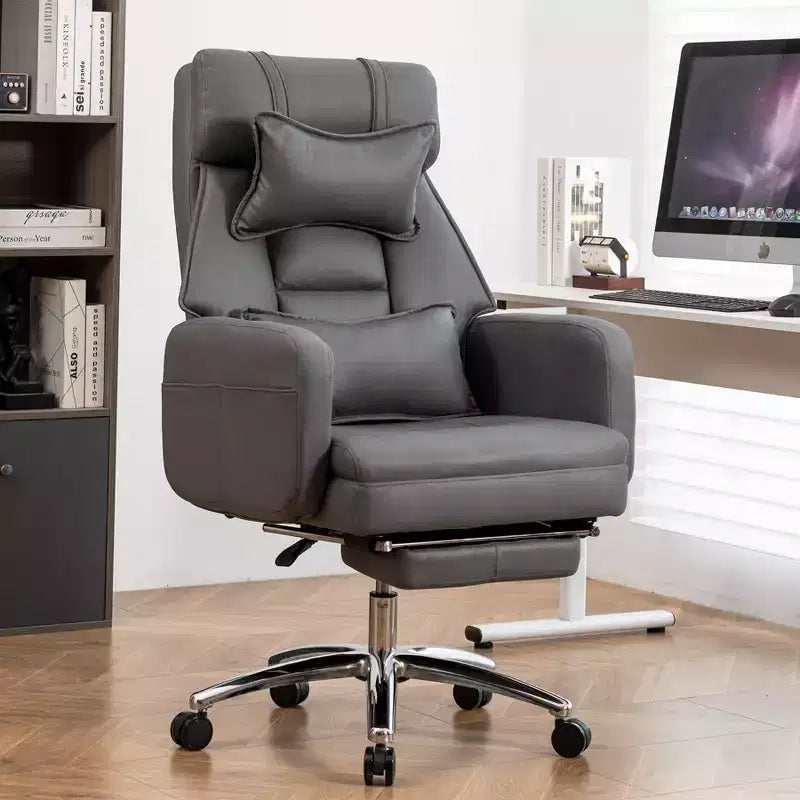 Ergonomic Swivel Office Chair, High Back PU Leather Computer Chair with Adjustable Lumbar Support & Headrest, 155 Reclining for Home & Office