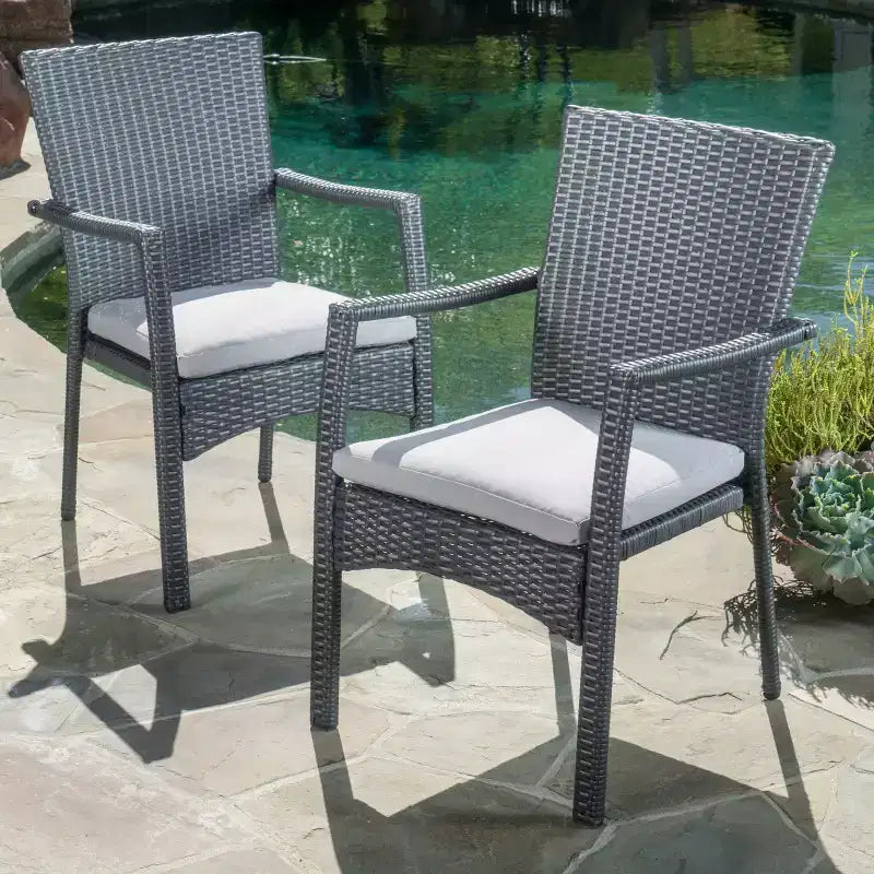 Christopher Knight Home Ruple Outdoor Wicker and Iron Dining Chairs with Water-Resistant Cushions (Set of 2)