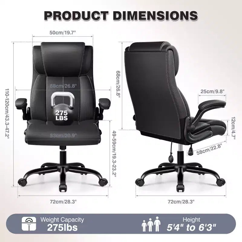 KERDOM Ergonomic Office Chair,Desk Computer Chair, Leather High Back Executive Chairs with Adjustable Lumbar Support & Flip Up Arms, Rocking