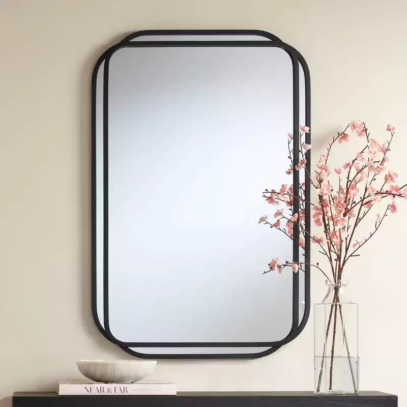 Uttermost Double Radius Matte Black 24 x 36 1/4 Wall Mirror