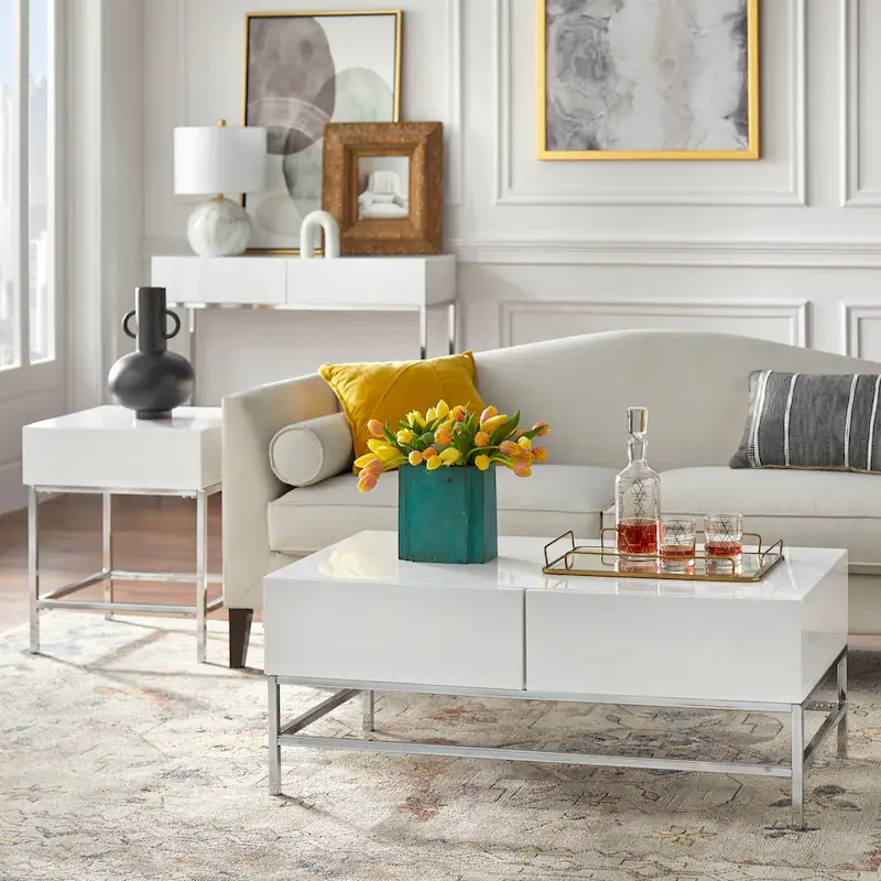 White Metal High-Gloss End Table