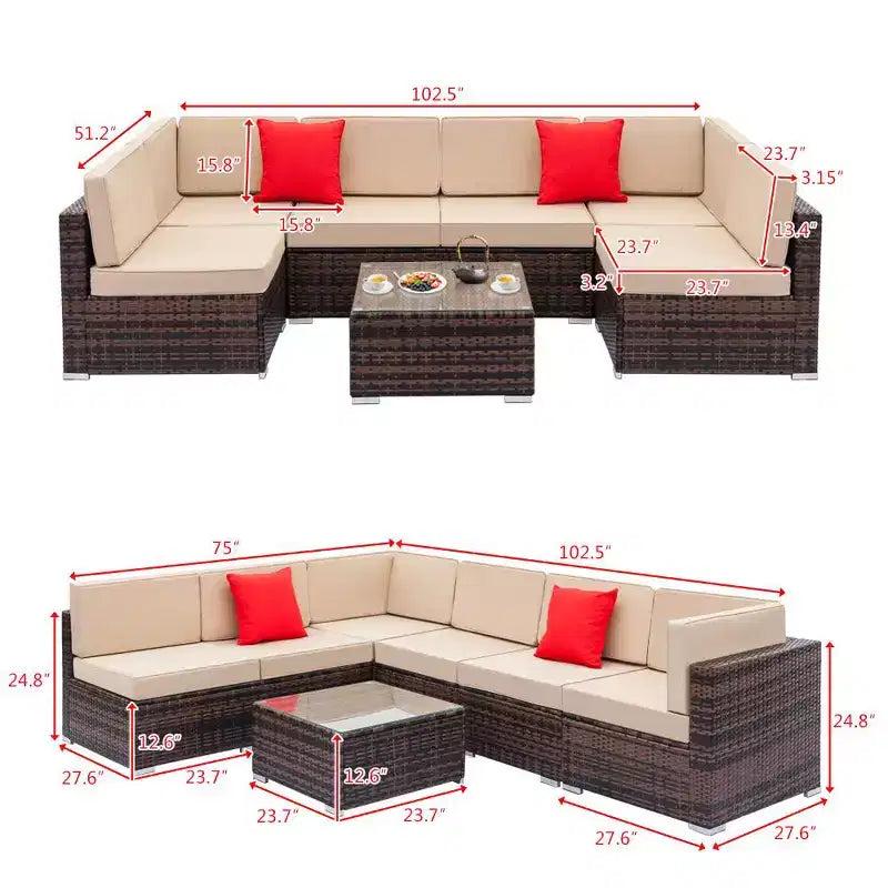 Karl Home | 6-Person Wicker Patio Conversation Sofa Sectionals with Cushion