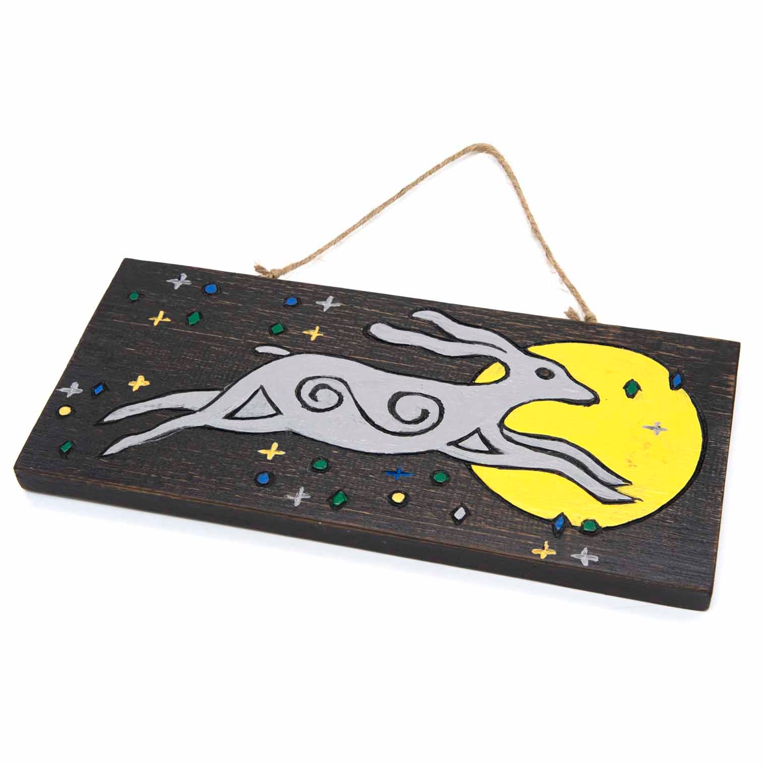 Moon Hare Painted Wood Sign