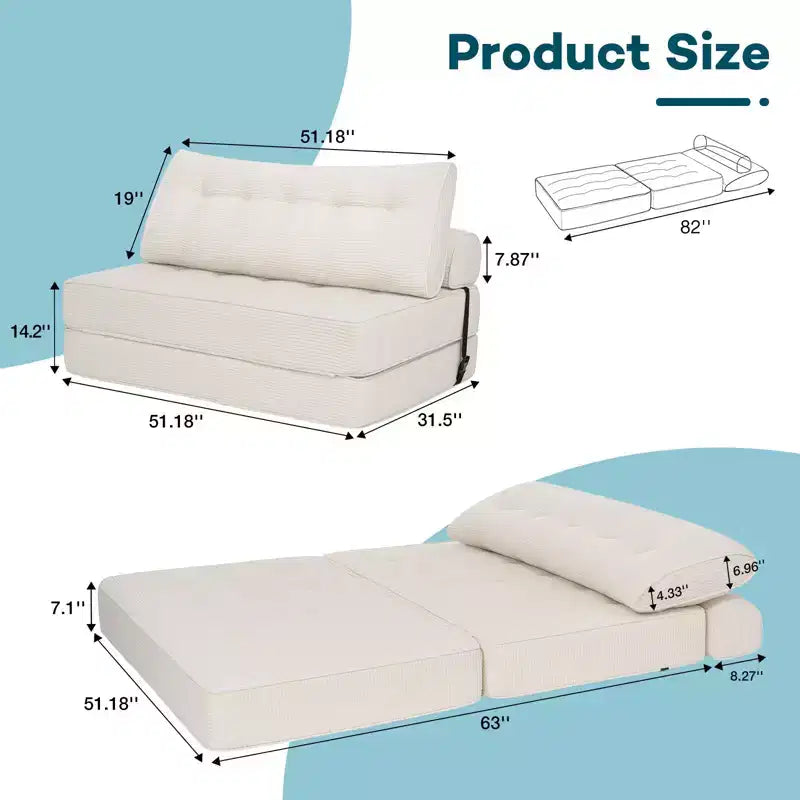 WARMOUNTS Foldable Sofa Bed with Adjustable Backrest, Convertible Full Size Sleeper Sofa for Living Room & Office