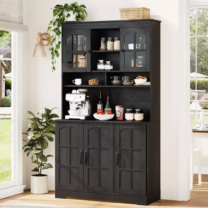COZONY 70.9 Tall Pantry Cabinet with Glass Doors, Kitchen Pantry Storage Cabinet with Hutch for Dining Room & Living Room