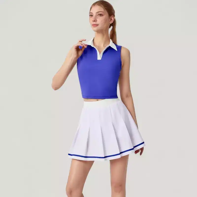 Anna-Kaci Active Women's Two-Piece Tennis Set with Sleeveless Polo Crop Top and Pleated High Waist Skirt