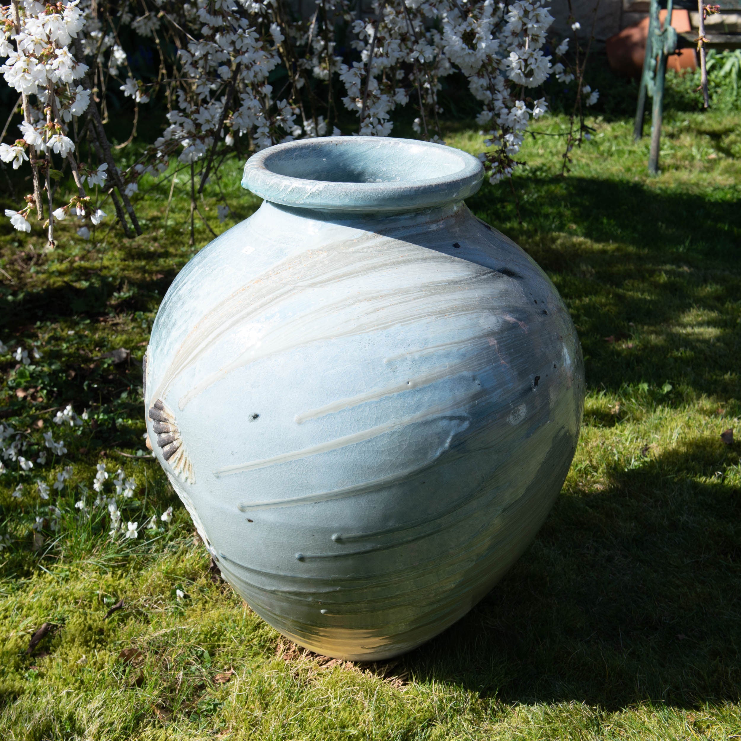 Celadon Ash Scallop Shell Large Jar