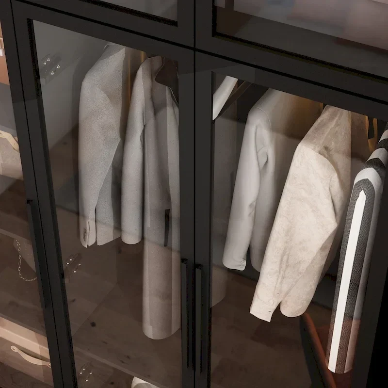 47.2 Wide Armoire LED Light All Glass Door Closet Cabinet Wardrobe