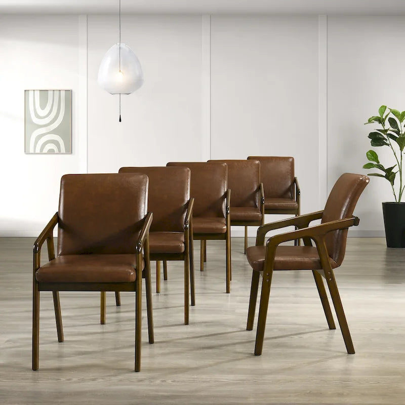 Simple Rustic Upholstered Dining Chair with Wooden Armrests