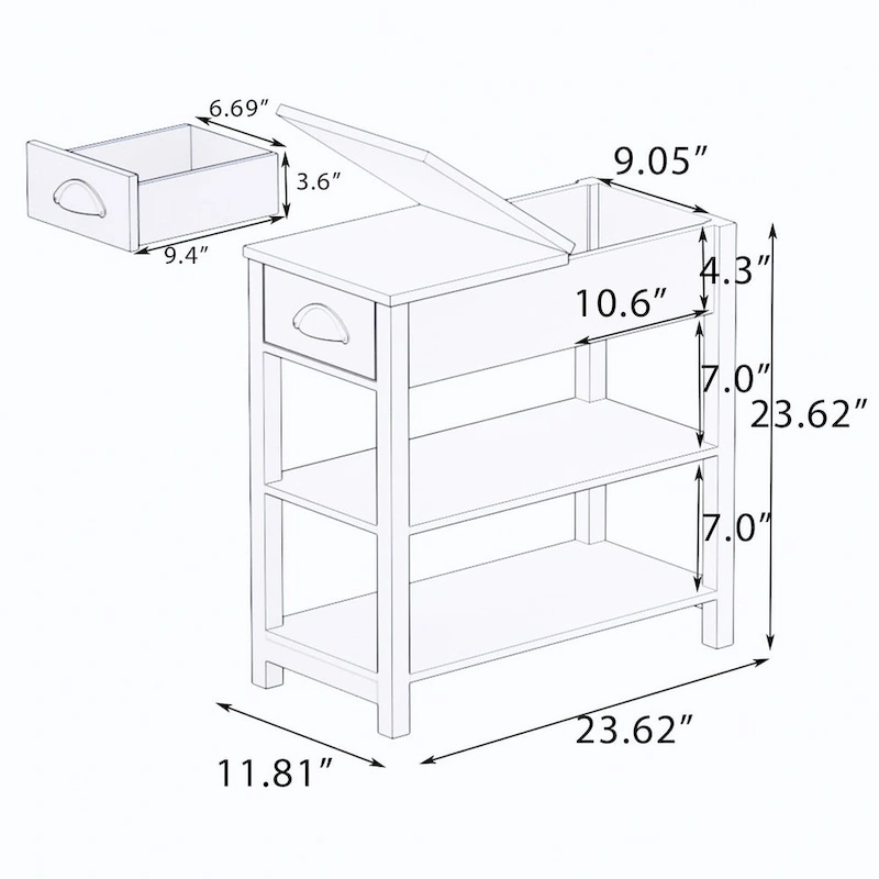Narrow Sided Table with Drawers and Bottom Partition in Flip Over Design