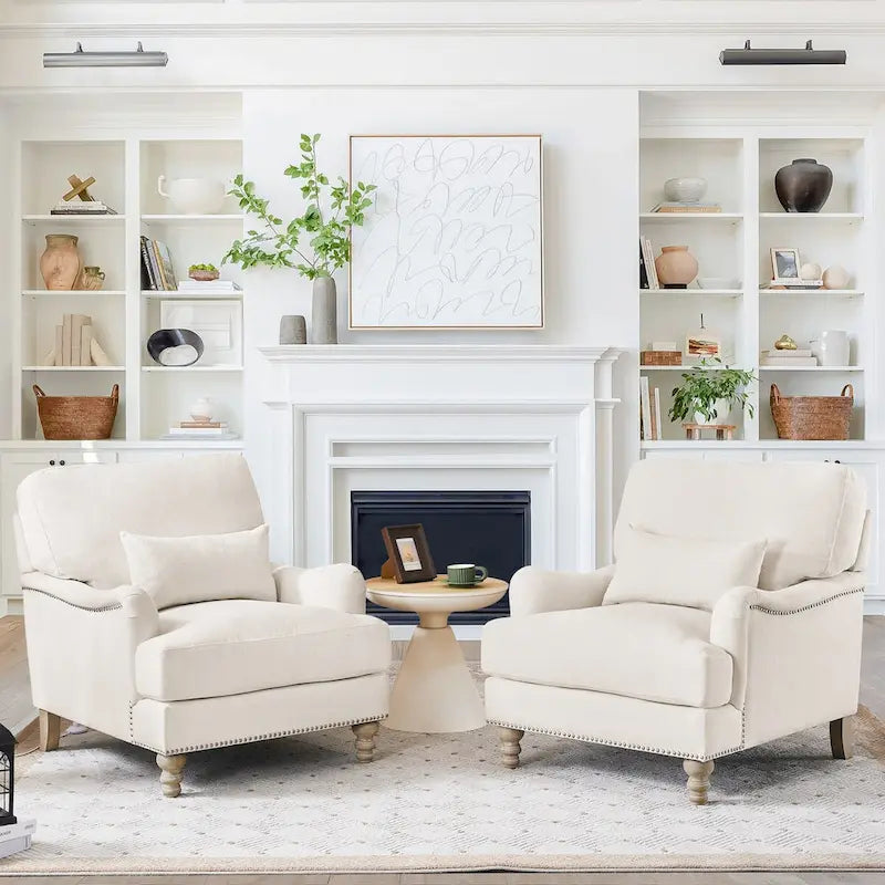 Modern Arm Accent Chair Upholstered with Solid Wood Frame and Lumbar Pillow