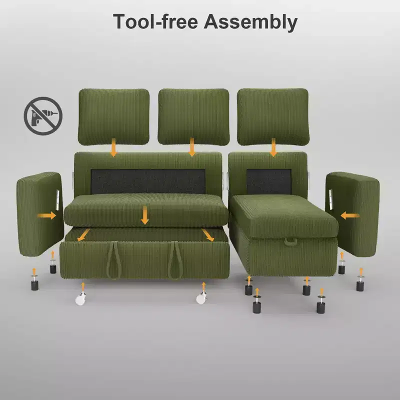 Dyonery 81 Sectional Sleeper Sofa, L-Shaped Pull Out Couch with Reversible Storage Chaise, USB, Reclining Backrest
