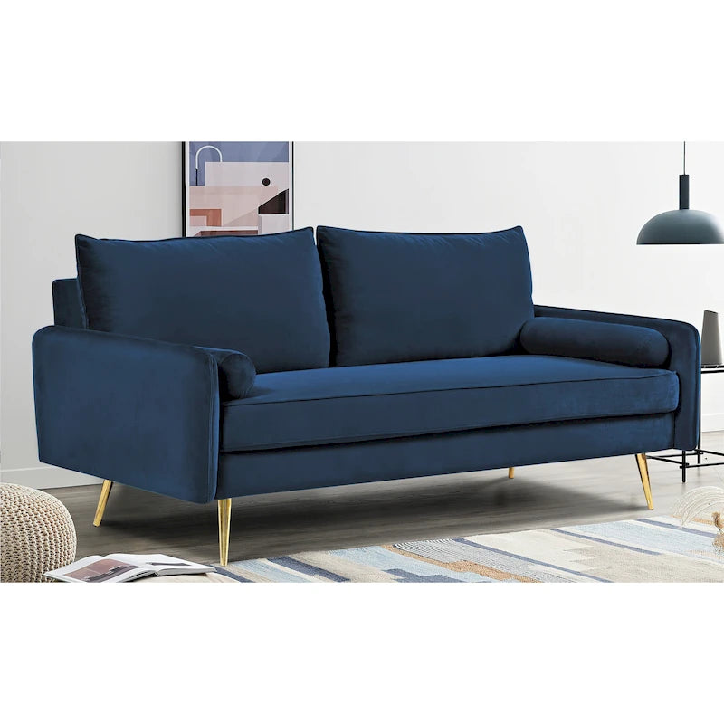 70-Inch Velvet Sofa with Square Arms & Gold Metal Legs �C European Modern Style