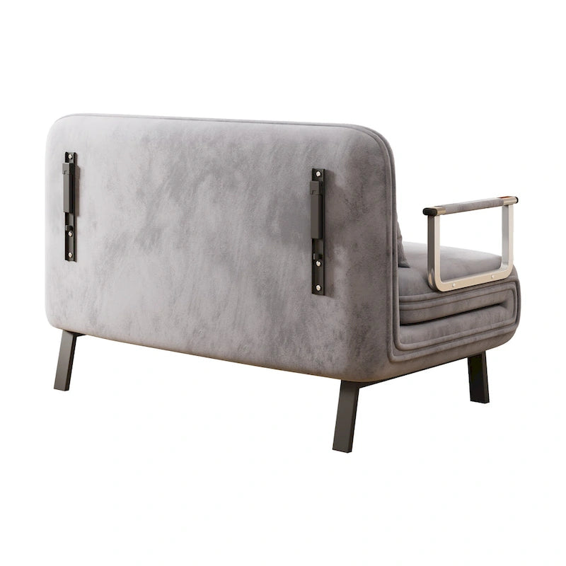 39.4-Inch Velvet Convertible Sofa Bed with Fold-Down Backrest Light Grey