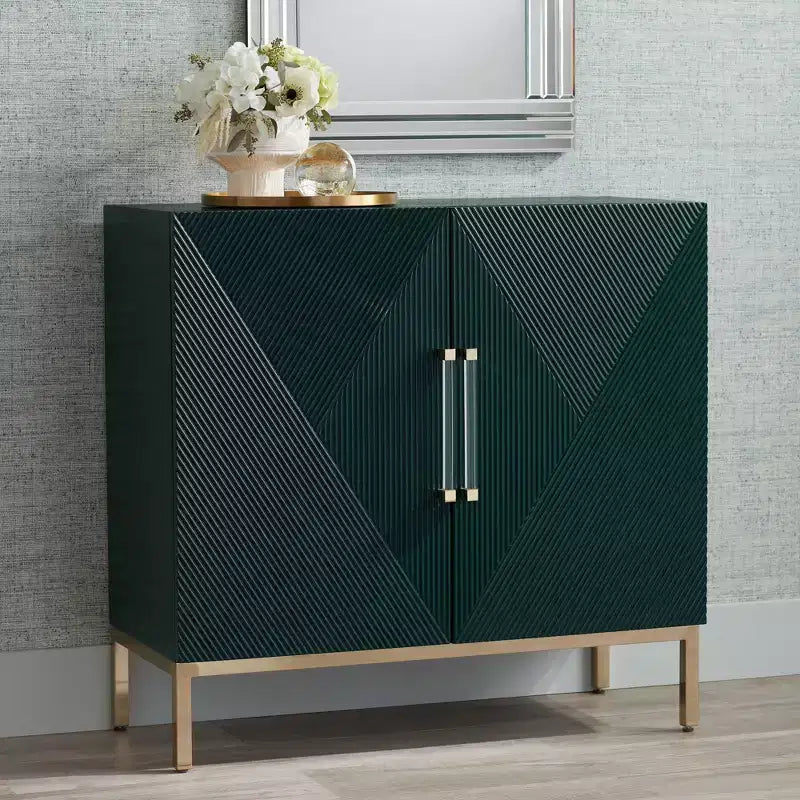 36 Wide Green and Gold 2-Door Accent Chest