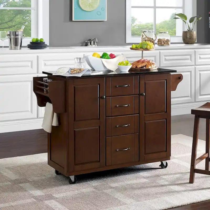 Eleanor Black Granite Top Kitchen Cart - 18d x 51.5w d 35.25h