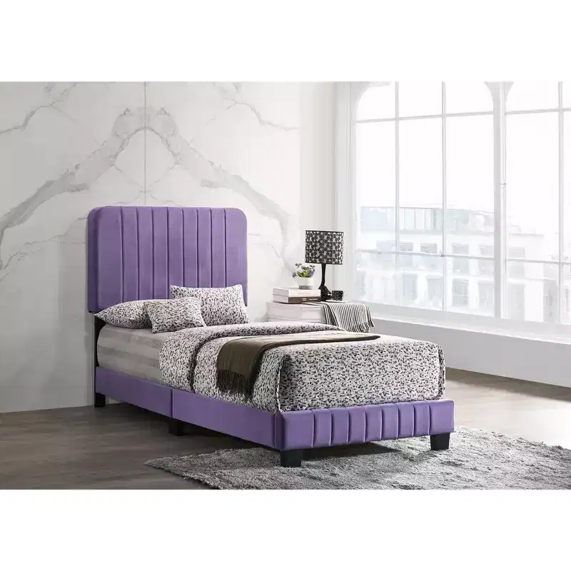 Passion Furniture Lodi Velvet UpholsteChannel Tufted Twin Panel Bed