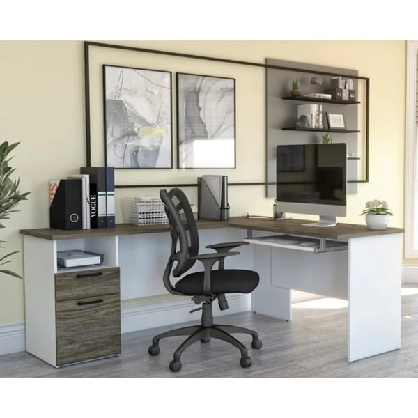 L-Shaped Desk - Modern Home Office Corner Computer Desk with Storage