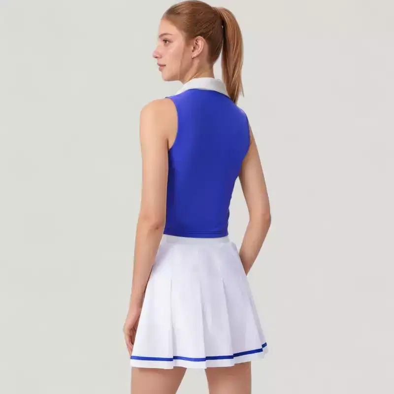 Anna-Kaci Active Women's Two-Piece Tennis Set with Sleeveless Polo Crop Top and Pleated High Waist Skirt