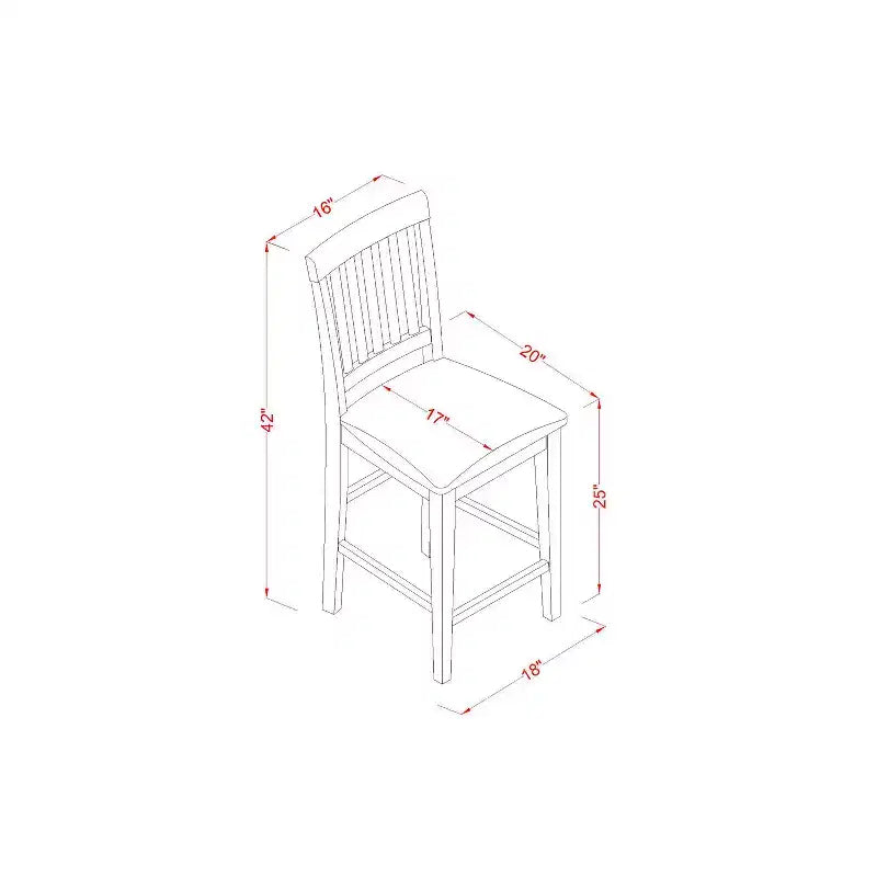 Counter Height Pub Set - 5 Piece Dining Set with Table & 4 Chairs - Modern Mahogany Finish