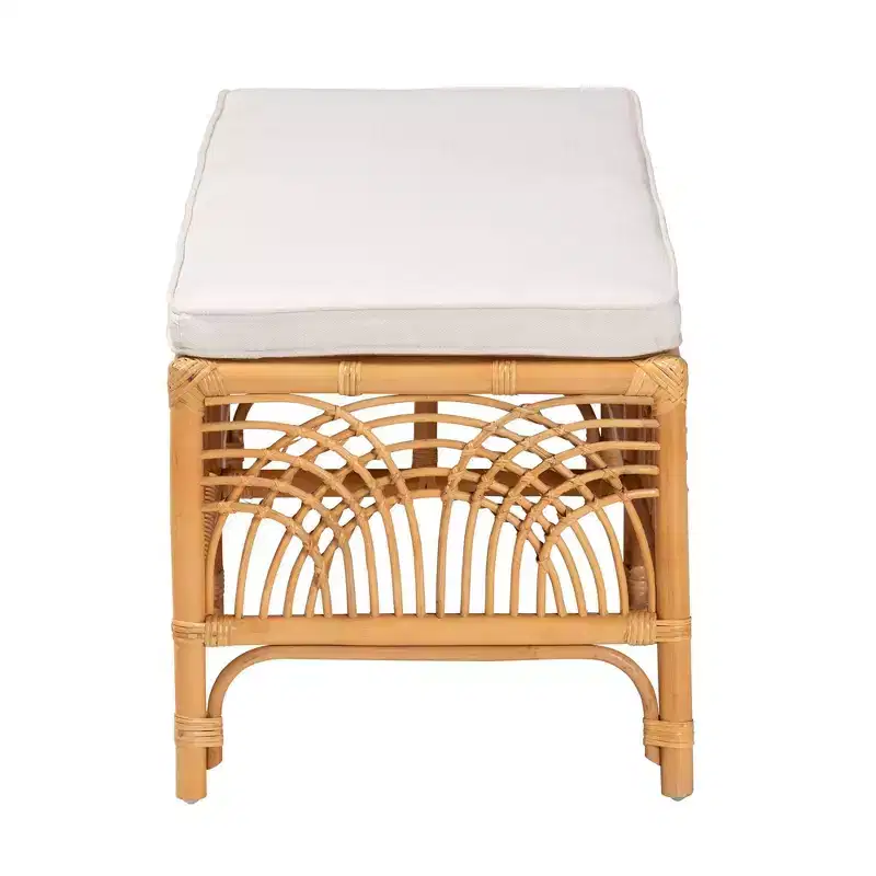 bali & pari Materra Rattan Bench White/Light Honey: Upholstered Polyester, No Assembly, Spot Clean