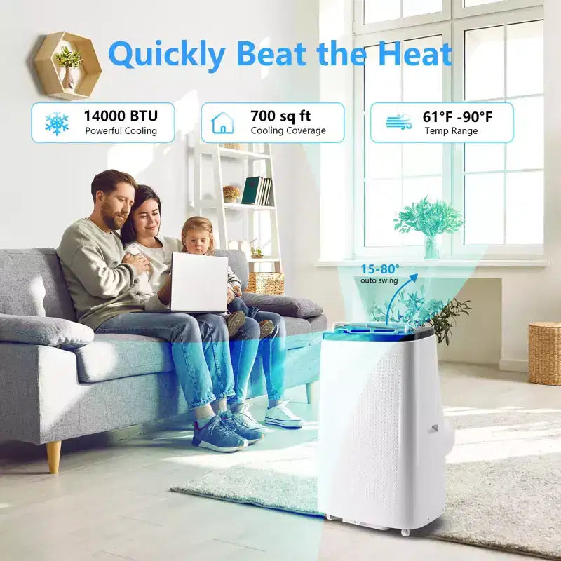 14,000 BTU Portable air conditioners, 750 Sq Ft Coverage, 4-in-1 Function,Dual Motor with Dehumidifier & Remote, Ideal for Large Rooms & Campers