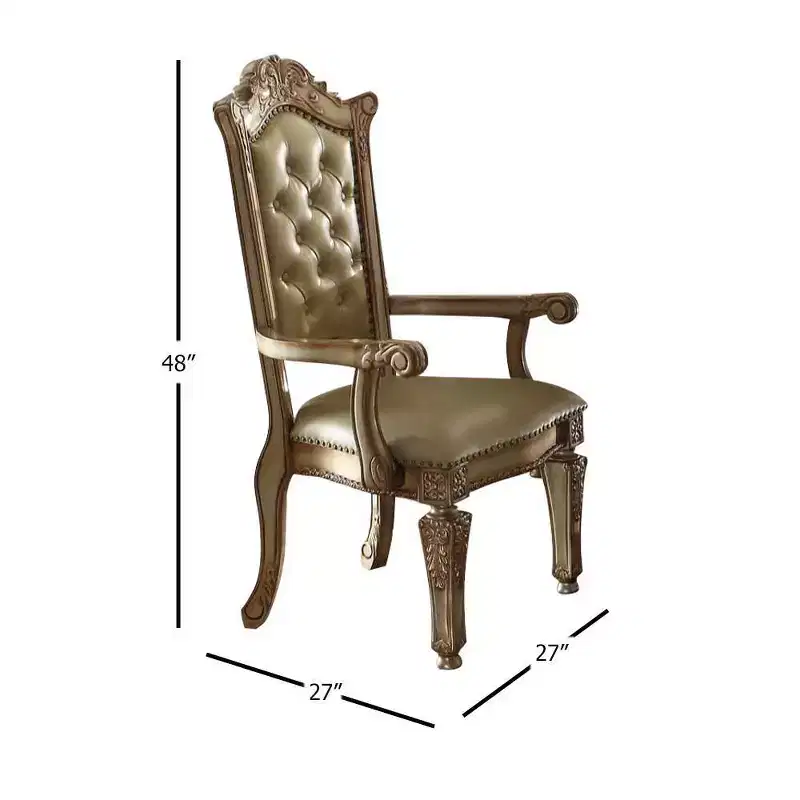 27" Vendome Accent Chair Bone Synthetic Leather/Gold Patina Finish - Acme Furniture: Luxury Tufted Armchair, Nailhead Trim