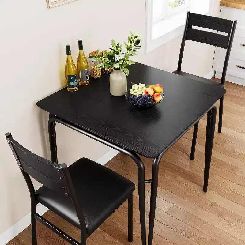 3 Piece Dining Table Set for 2, Small Wooden Kitchen Table w/Storage, Farmhouse Square Dinette Set for Dining Room, Apartment, Small Space