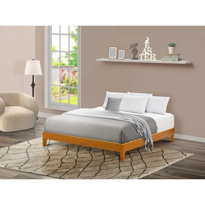 King Platform Bed Frame with 4 Solid Wood Legs and 2 Extra Center Legs (Bed Frame Color Options)