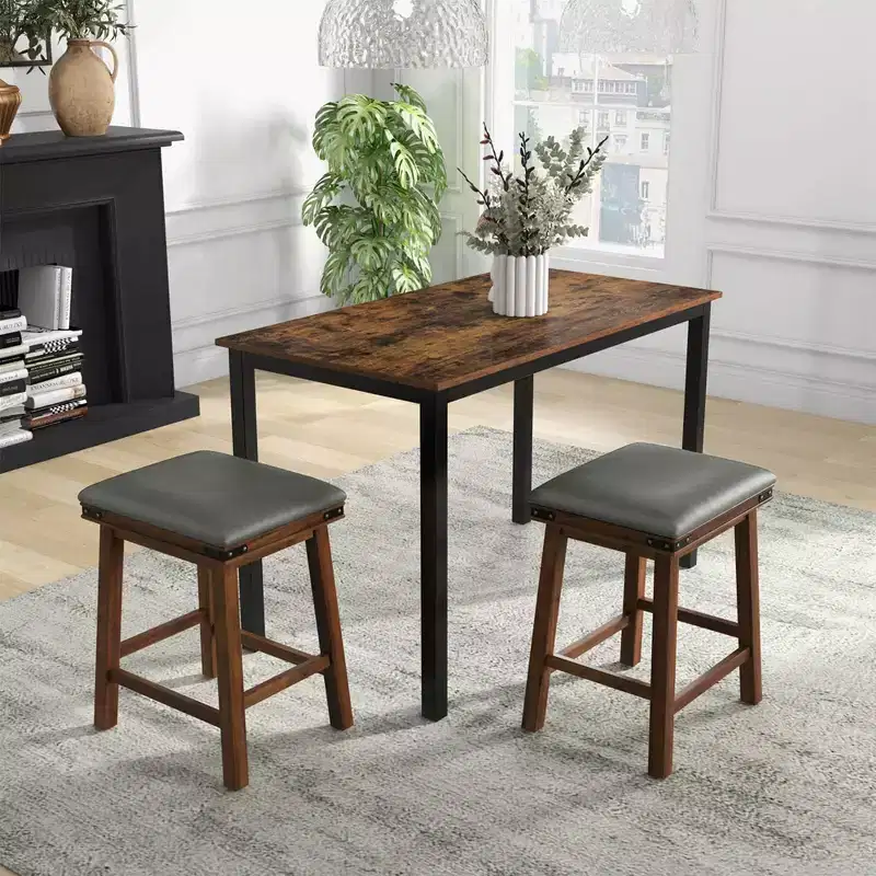 Costway 24'' Dining Bar Stool Set of 2 Counter Height Padded Seat Wood Frame Kitchen Brown/White