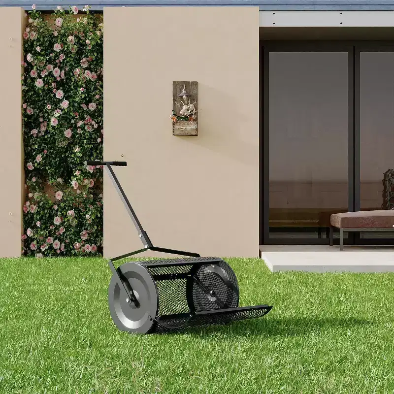 Compost Spreader - 24 Inch Peat Moss Roller with Adjustable Handle for Lawn & Garden