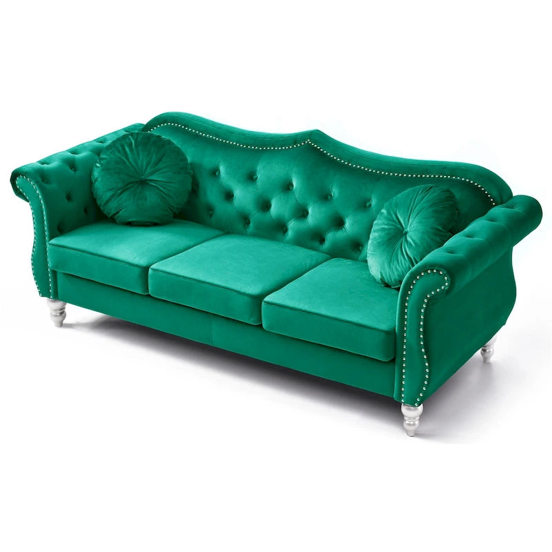 82 in. Velvet Chesterfield 3-Seater Sofa with Tufted Back and Nailhead Trim