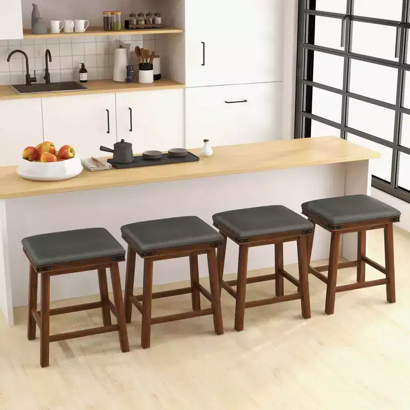 Costway 24'' Dining Bar Stool Set of 2 Counter Height Padded Seat Wood Frame Kitchen Brown/White