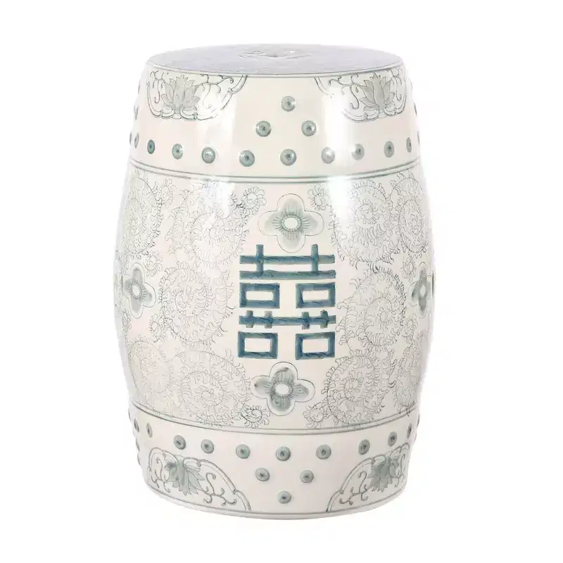 JONATHAN Y Double Happiness 18 Chinoiserie Ceramic Drum Garden Stool/Accent Table